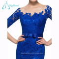 Lace Satin Bow Button Sexy Blue Mother Of The Bride Dresses